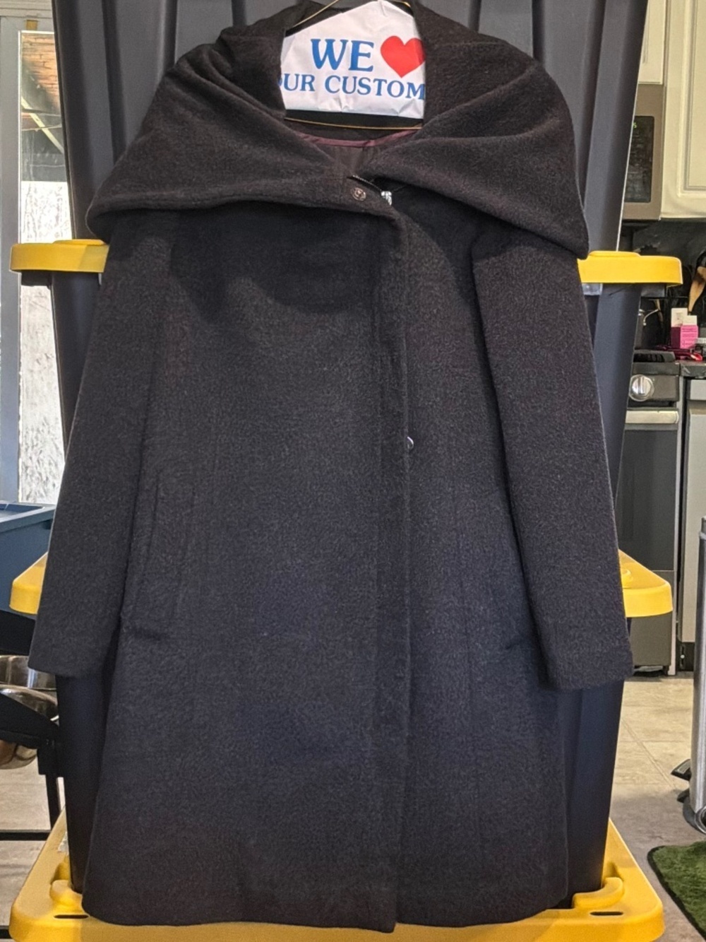 Cole Haan Winter Pea Coat with Large Hood Dark Gray Size 4 Zipper and Snap